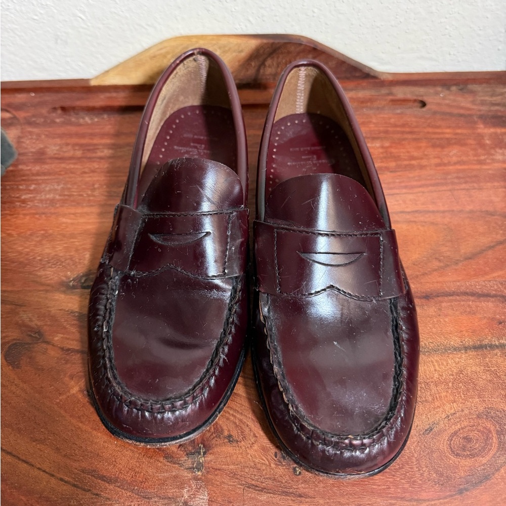 Brooks Brothers Boys Sz 2.5 Burgundy Leather Penny Loafers Dress Shoe HAND SEWN
